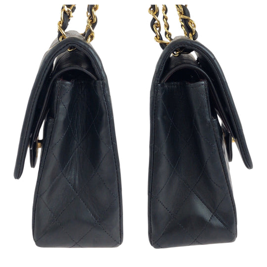 CHANEL Shoulder Bag lambskin Black GoldMetal ChainShoulder Bag Shoulder Matrasse W flap COCO Mark Turnlock Women Used Authentic