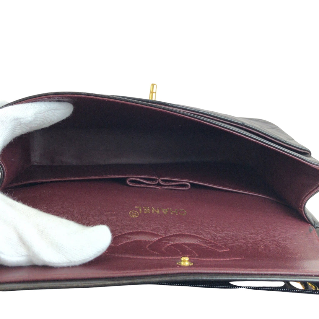 CHANEL Shoulder Bag lambskin Black GoldMetal ChainShoulder Bag Shoulder Matrasse W flap COCO Mark Turnlock Women Used Authentic