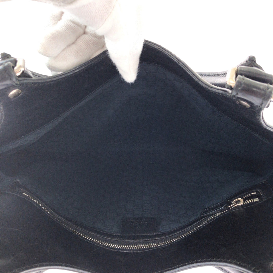 GUCCI Shoulder Bag 114875 leather Black SilverMetal Hobo Shoulder Bag Interlocking Women Used Authentic