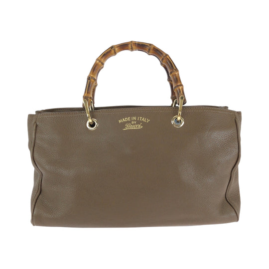 GUCCI Handbag 323660 leather Brown Gold Metal Handbag Tote Bag Bamboo Women Used Authentic