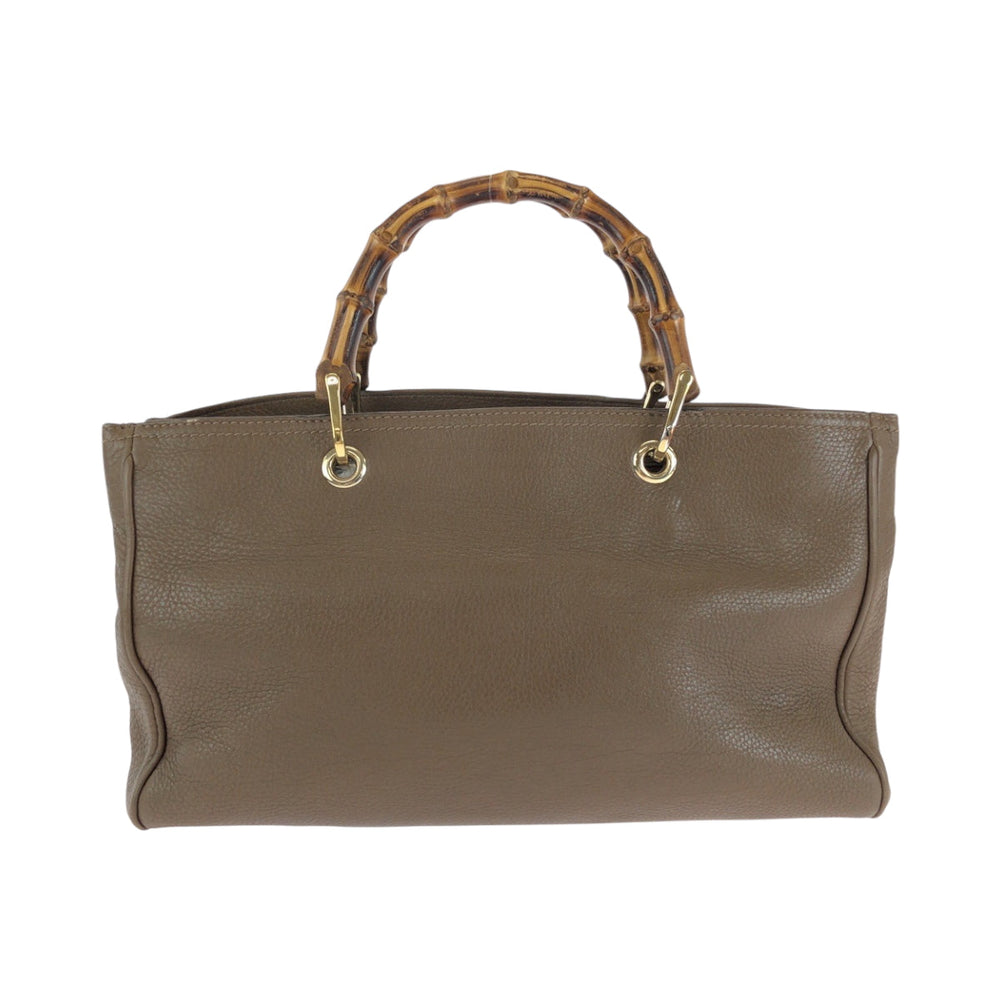 GUCCI Handbag 323660 leather Brown Gold Metal Handbag Tote Bag Bamboo Women Used Authentic