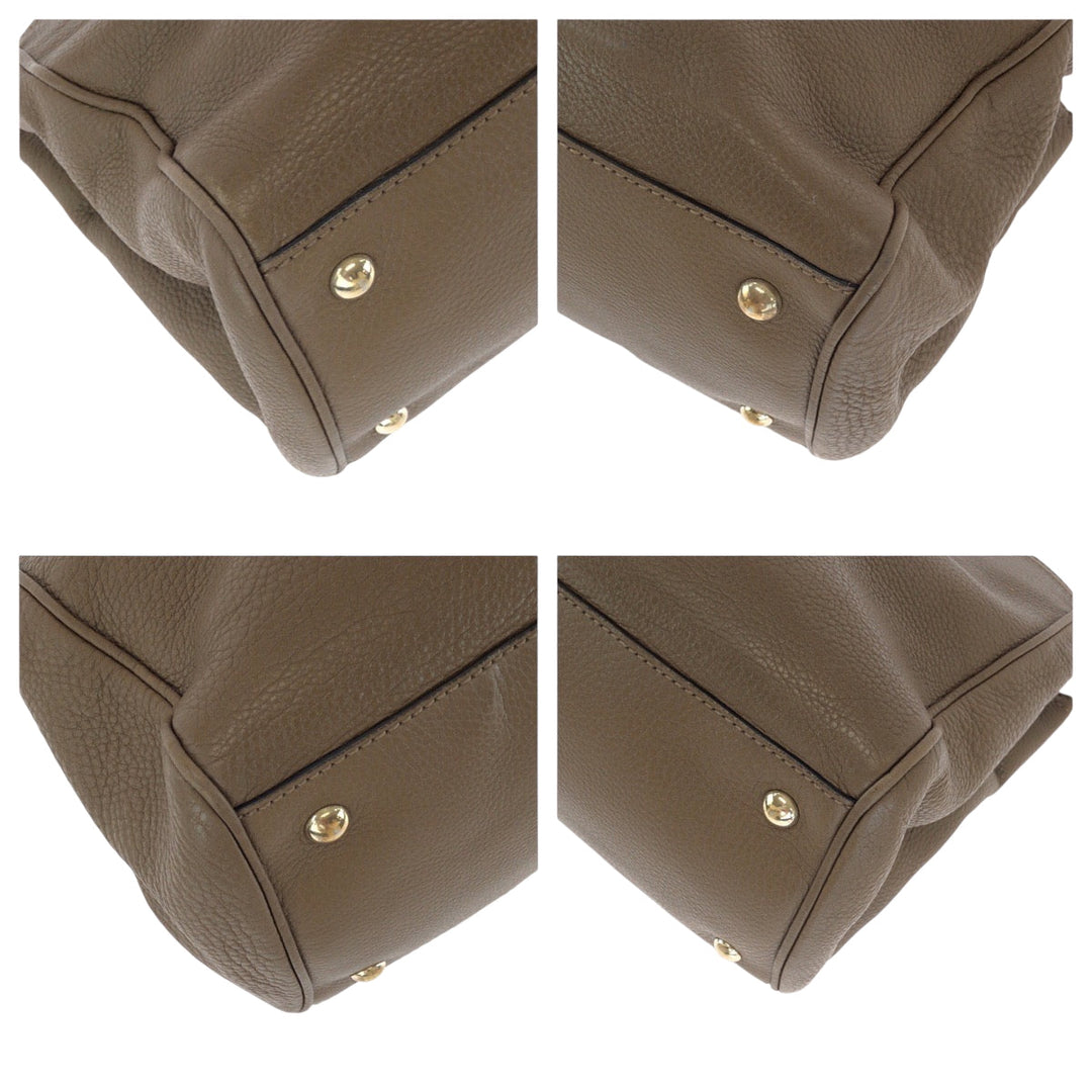 GUCCI Handbag 323660 leather Brown Gold Metal Handbag Tote Bag Bamboo Women Used Authentic
