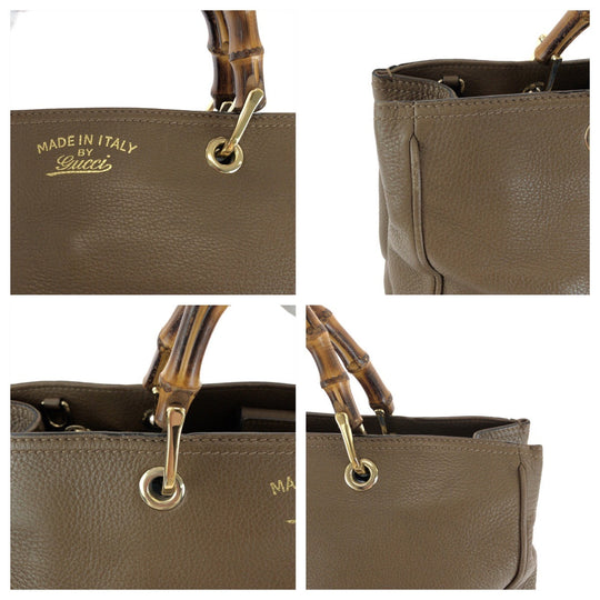 GUCCI Handbag 323660 leather Brown Gold Metal Handbag Tote Bag Bamboo Women Used Authentic