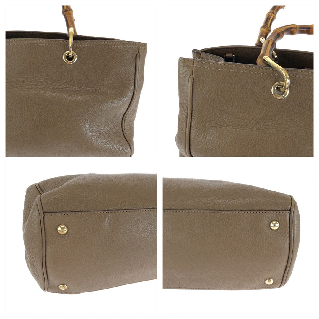 GUCCI Handbag 323660 leather Brown Gold Metal Handbag Tote Bag Bamboo Women Used Authentic