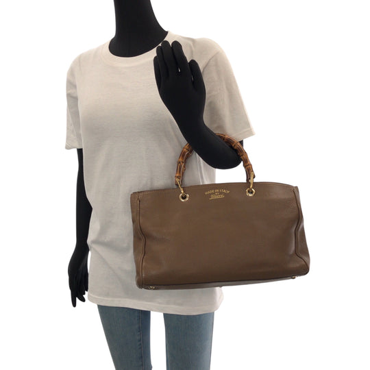 GUCCI Handbag 323660 leather Brown Gold Metal Handbag Tote Bag Bamboo Women Used Authentic