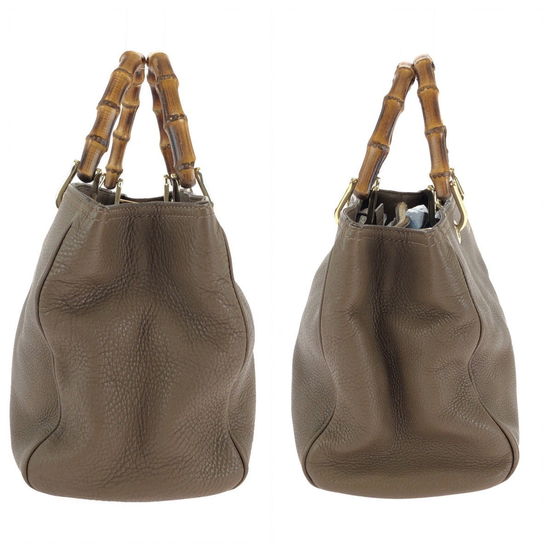 GUCCI Handbag 323660 leather Brown Gold Metal Handbag Tote Bag Bamboo Women Used Authentic