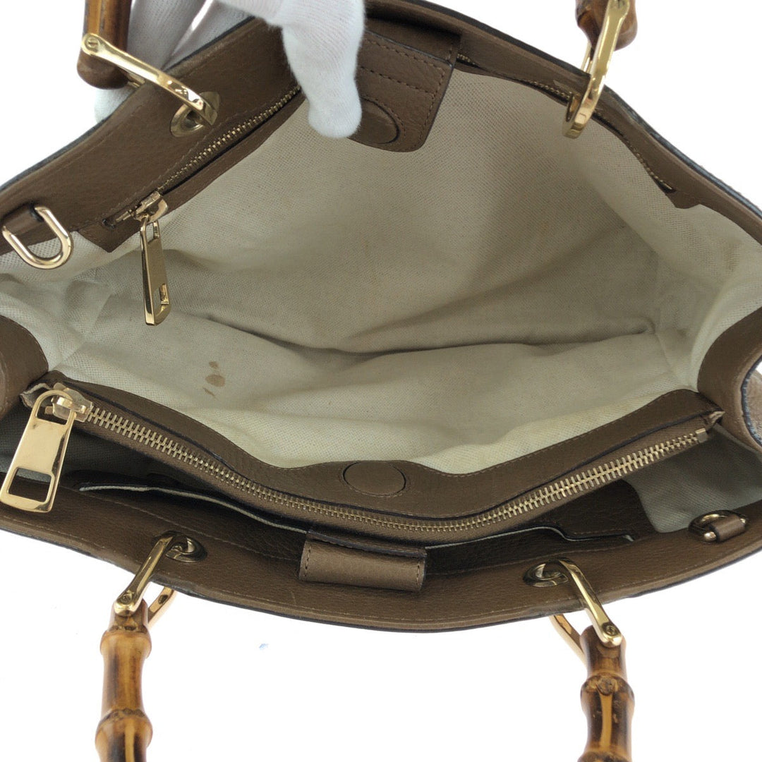 GUCCI Handbag 323660 leather Brown Gold Metal Handbag Tote Bag Bamboo Women Used Authentic