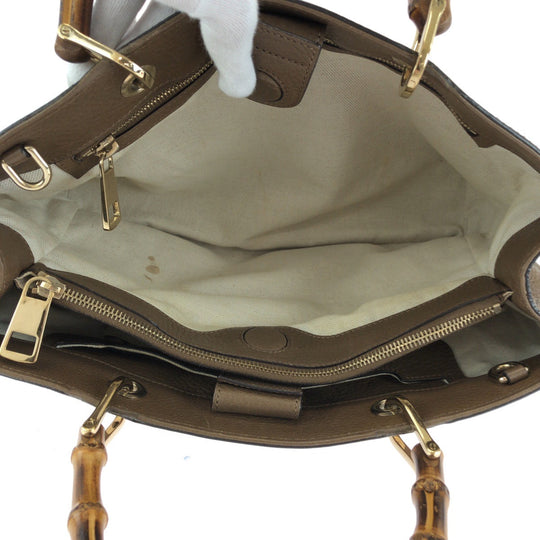 GUCCI Handbag 323660 leather Brown Gold Metal Handbag Tote Bag Bamboo Women Used Authentic