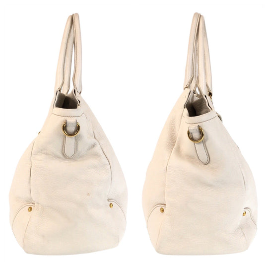 PRADA Tote Bag leather White Ivory Gold Metal Tote Bag Shoulder Bag 2way Vitterodino Women Used Authentic