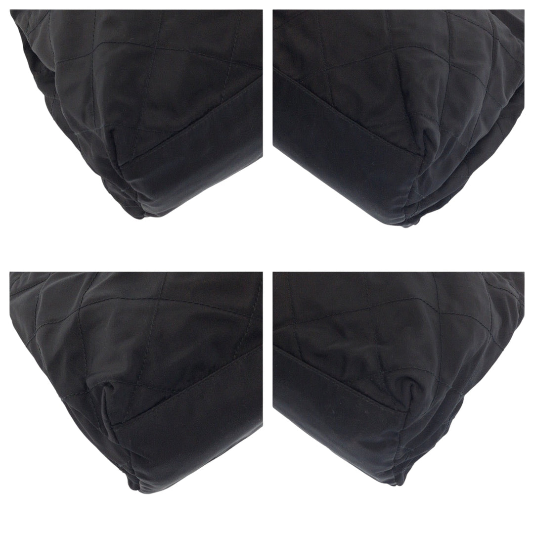 PRADA Tote Bag Nylon Black GoldMetal ChainTote Bag Shoulder Bag quilting testu Triangle With logo Women Used Authentic