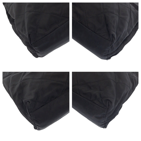 PRADA Tote Bag Nylon Black GoldMetal ChainTote Bag Shoulder Bag quilting testu Triangle With logo Women Used Authentic