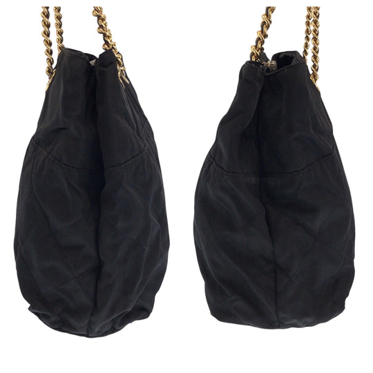 PRADA Tote Bag Nylon Black GoldMetal ChainTote Bag Shoulder Bag quilting testu Triangle With logo Women Used Authentic