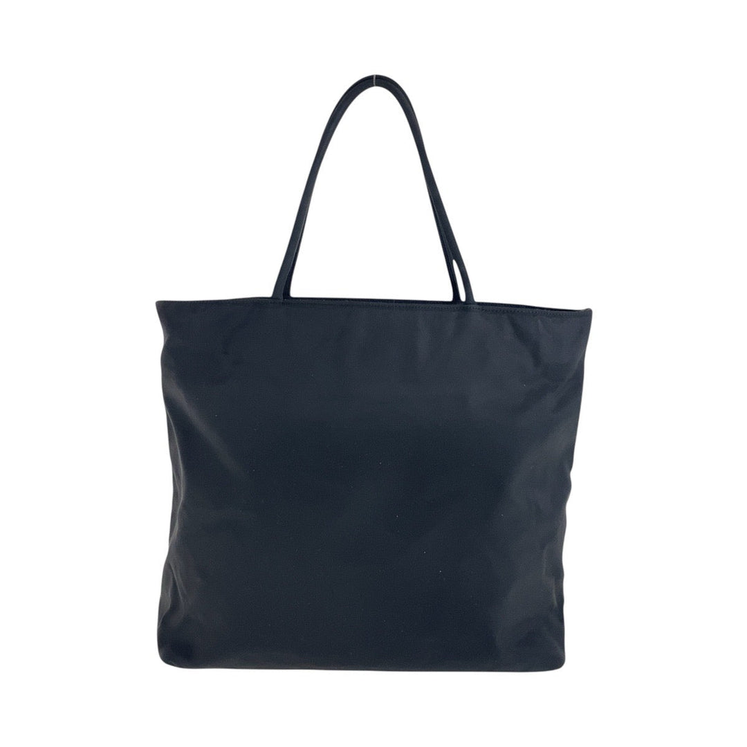 PRADA Tote Bag Nylon Black SilverMetal Tote Bag Shoulder Bag Test Triangle With logo Women Used Authentic