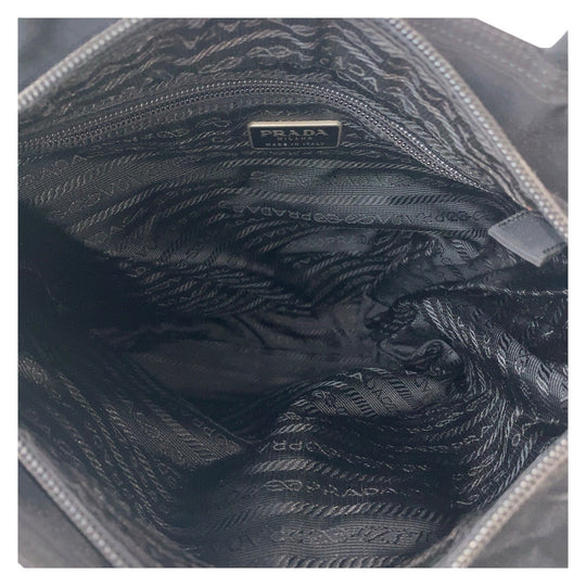 PRADA Tote Bag Nylon Black SilverMetal Tote Bag Shoulder Bag Test Triangle With logo Women Used Authentic