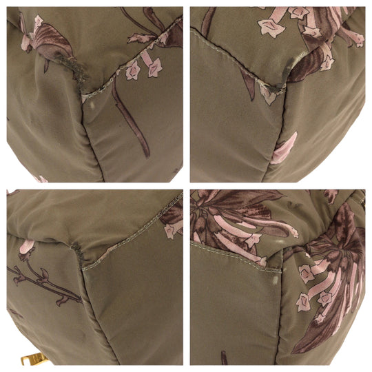 PRADA Shoulder Bag Nylon Beige Pink Gold Metal Handbag Shoulder Bag Mini Boston Duffel bag Test Floral triangleWith logo Women Used Authentic