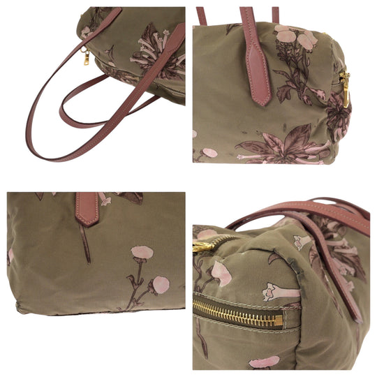 PRADA Shoulder Bag Nylon Beige Pink Gold Metal Handbag Shoulder Bag Mini Boston Duffel bag Test Floral triangleWith logo Women Used Authentic