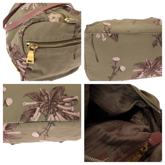 PRADA Shoulder Bag Nylon Beige Pink Gold Metal Handbag Shoulder Bag Mini Boston Duffel bag Test Floral triangleWith logo Women Used Authentic
