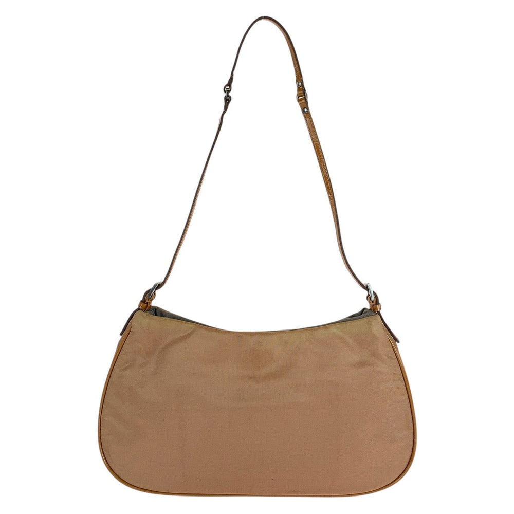 PRADA Handbag Nylon, enamel Brown Beige SilverMetal Handbag accessory pouch Test Triangle With logo Women Used Authentic