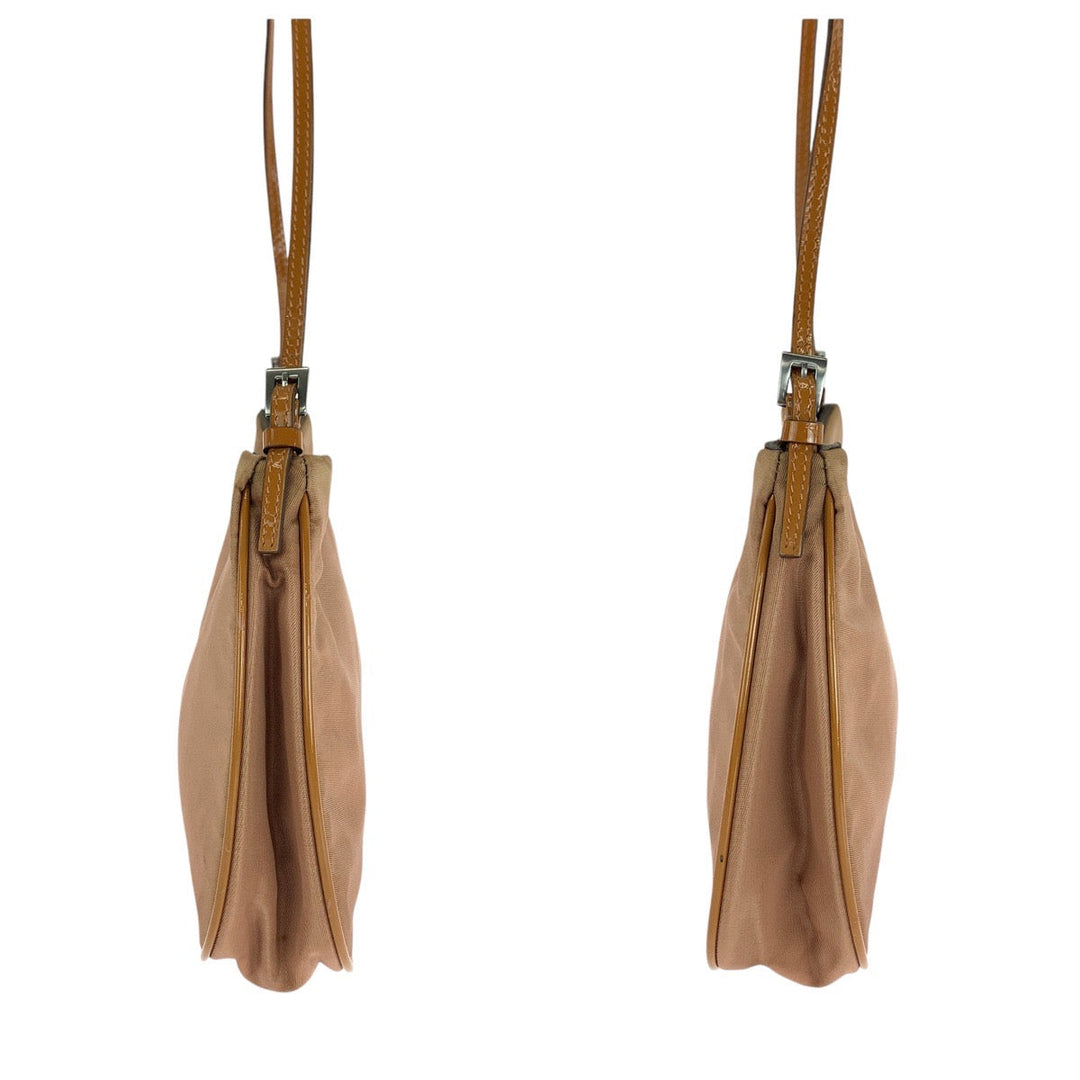 PRADA Handbag Nylon, enamel Brown Beige SilverMetal Handbag accessory pouch Test Triangle With logo Women Used Authentic