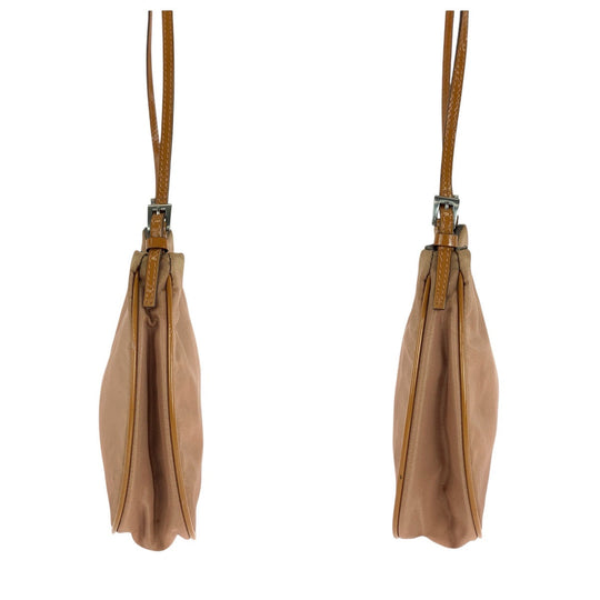 PRADA Handbag Nylon, enamel Brown Beige SilverMetal Handbag accessory pouch Test Triangle With logo Women Used Authentic