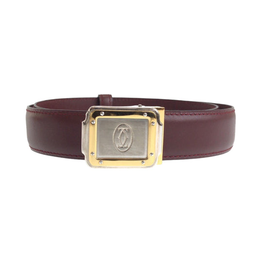 CARTIER belt leather Bordeaux Gold Metal Belt buckle Santos Must Line mens No Size (See Description) Used Authentic