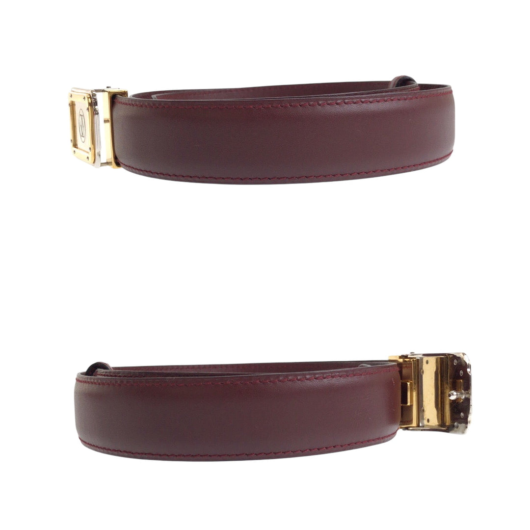 CARTIER belt leather Bordeaux Gold Metal Belt buckle Santos Must Line mens No Size (See Description) Used Authentic