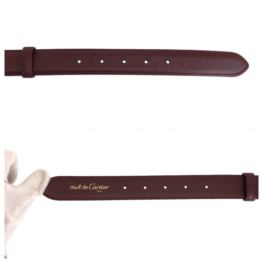 CARTIER belt leather Bordeaux Gold Metal Belt buckle Santos Must Line mens No Size (See Description) Used Authentic