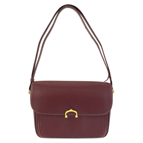 CARTIER Shoulder Bag leather Bordeaux Gold Metal Shoulder Bag Must Line Women Used Authentic