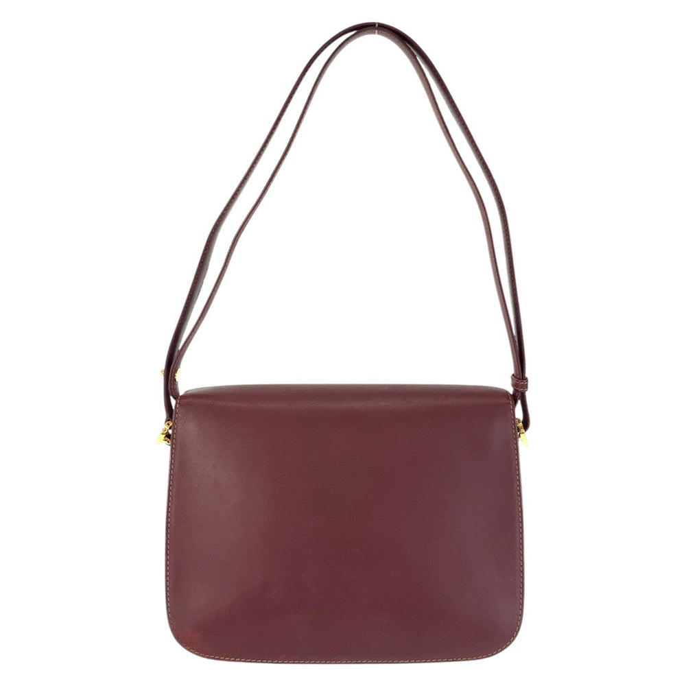 CARTIER Shoulder Bag leather Bordeaux Gold Metal Shoulder Bag Must Line Women Used Authentic