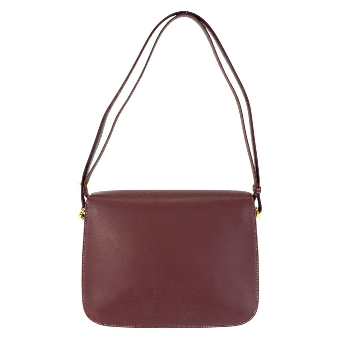 CARTIER Shoulder Bag leather Bordeaux Gold Metal Shoulder Bag Must Line Women Used Authentic