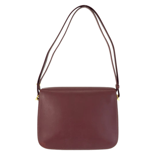 CARTIER Shoulder Bag leather Bordeaux Gold Metal Shoulder Bag Must Line Women Used Authentic