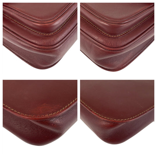 CARTIER Shoulder Bag leather Bordeaux Gold Metal Shoulder Bag Must Line Women Used Authentic