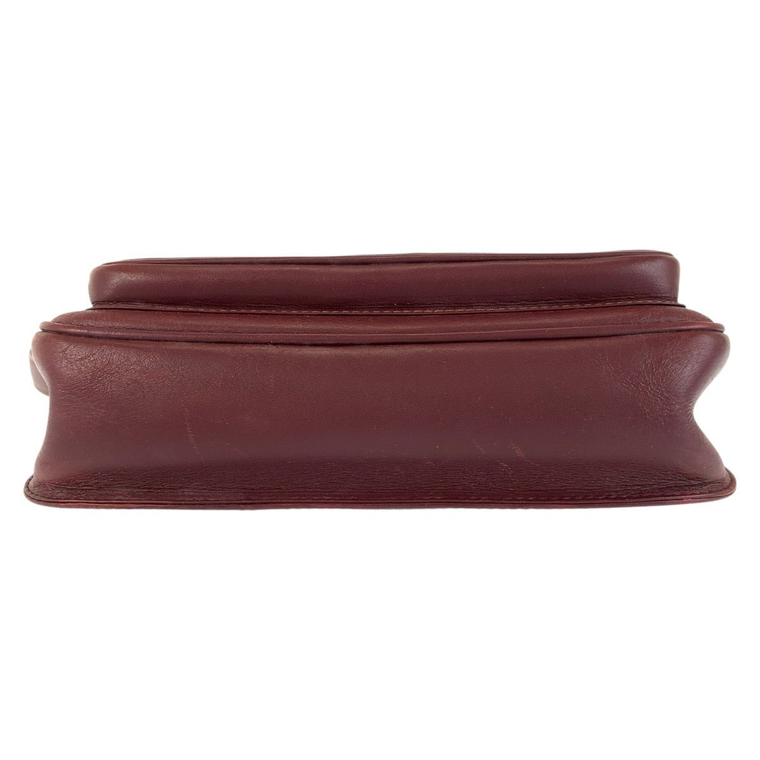 CARTIER Shoulder Bag leather Bordeaux Gold Metal Shoulder Bag Must Line Women Used Authentic