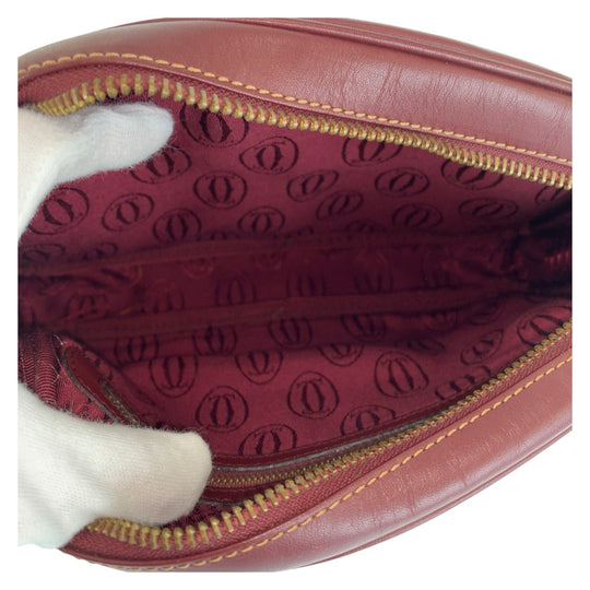 CARTIER Shoulder Bag leather Bordeaux Gold Metal Shoulder Bag pochette Must Line Women Used Authentic