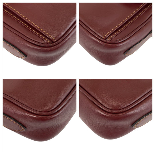 CARTIER Shoulder Bag leather Bordeaux Gold Metal Shoulder Bag pochette Must Line Women Used Authentic