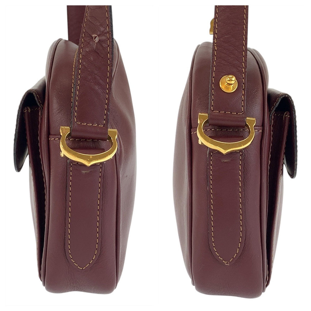 CARTIER Shoulder Bag leather Bordeaux Gold Metal Shoulder Bag pochette Must Line Women Used Authentic