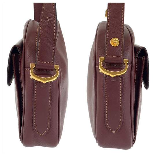 CARTIER Shoulder Bag leather Bordeaux Gold Metal Shoulder Bag pochette Must Line Women Used Authentic