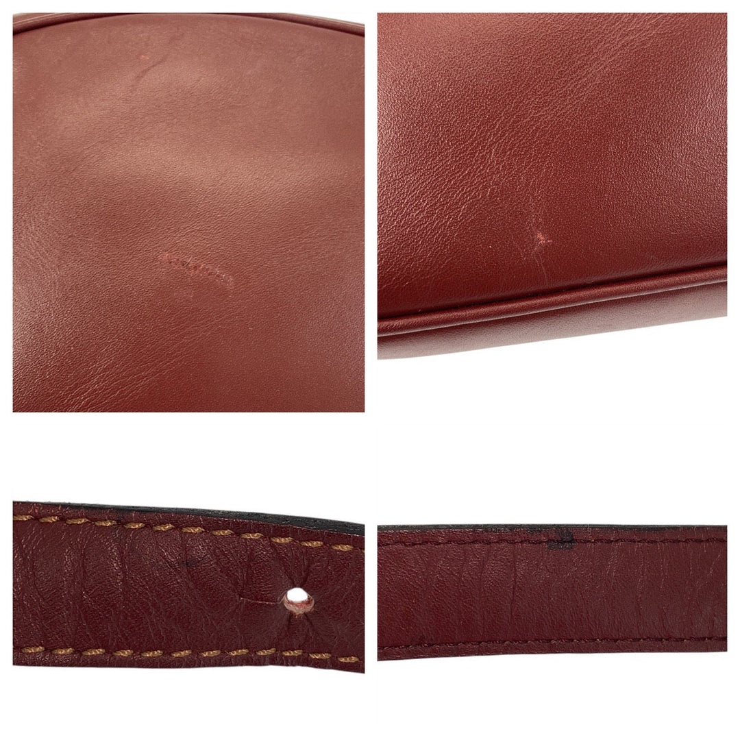 CARTIER Shoulder Bag leather Bordeaux Gold Metal Shoulder Bag pochette Must Line Women Used Authentic