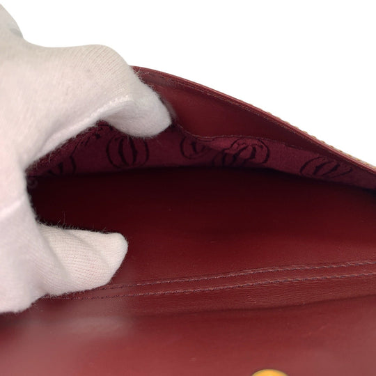 CARTIER Shoulder Bag leather Bordeaux Gold Metal Shoulder Bag pochette Must Line Women Used Authentic