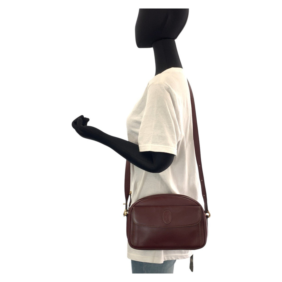 CARTIER Shoulder Bag leather Bordeaux Gold Metal Shoulder Bag pochette Must Line Women Used Authentic