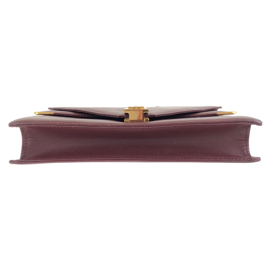 CARTIER Shoulder Bag leather Wine Red Bordeaux Gold Metal Shoulder Bag pochette Must Line Women Used Authentic