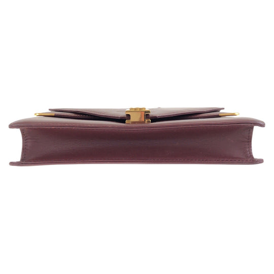 CARTIER Shoulder Bag leather Wine Red Bordeaux Gold Metal Shoulder Bag pochette Must Line Women Used Authentic
