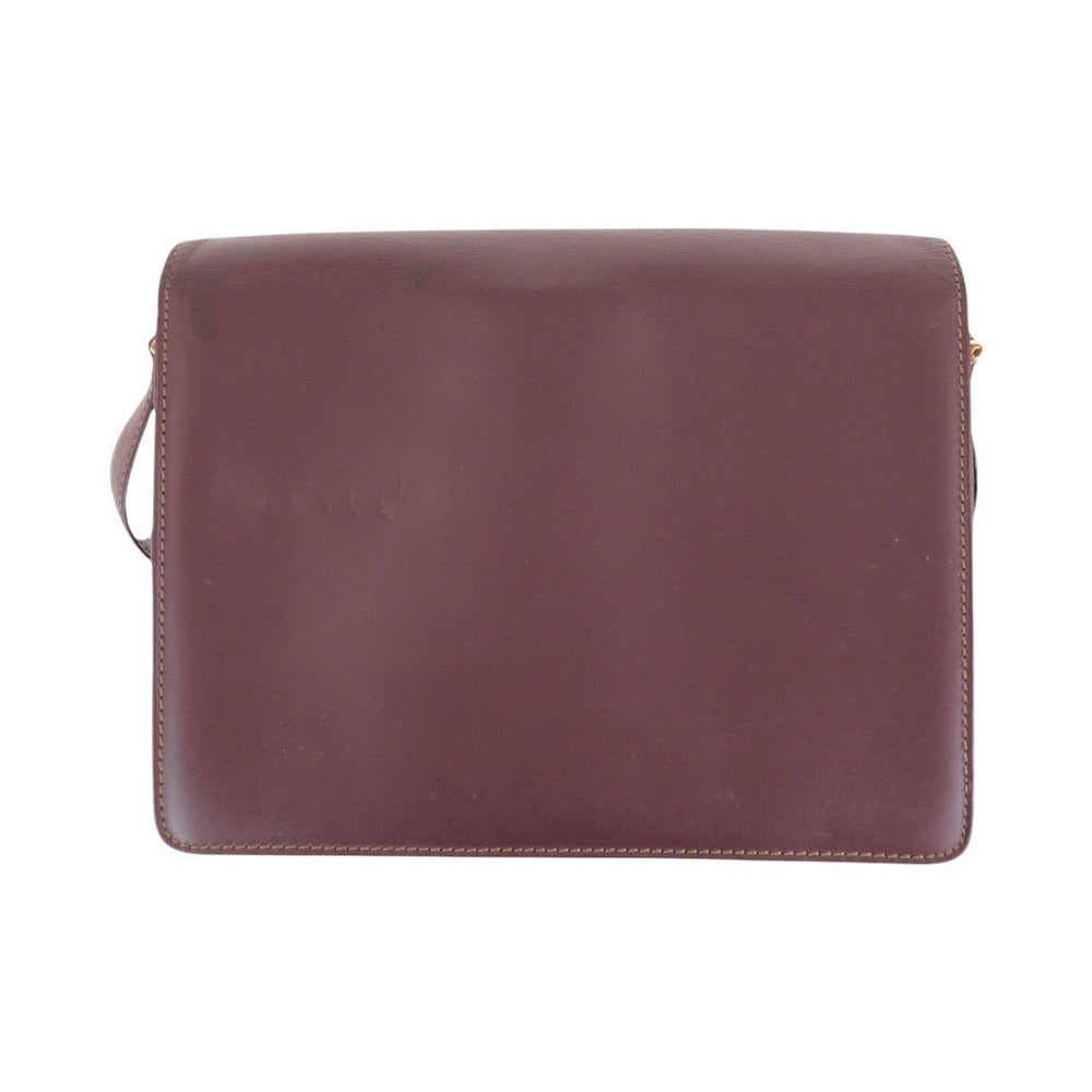 CARTIER Shoulder Bag leather Wine Red Bordeaux Gold Metal Shoulder Bag pochette Must Line Women Used Authentic