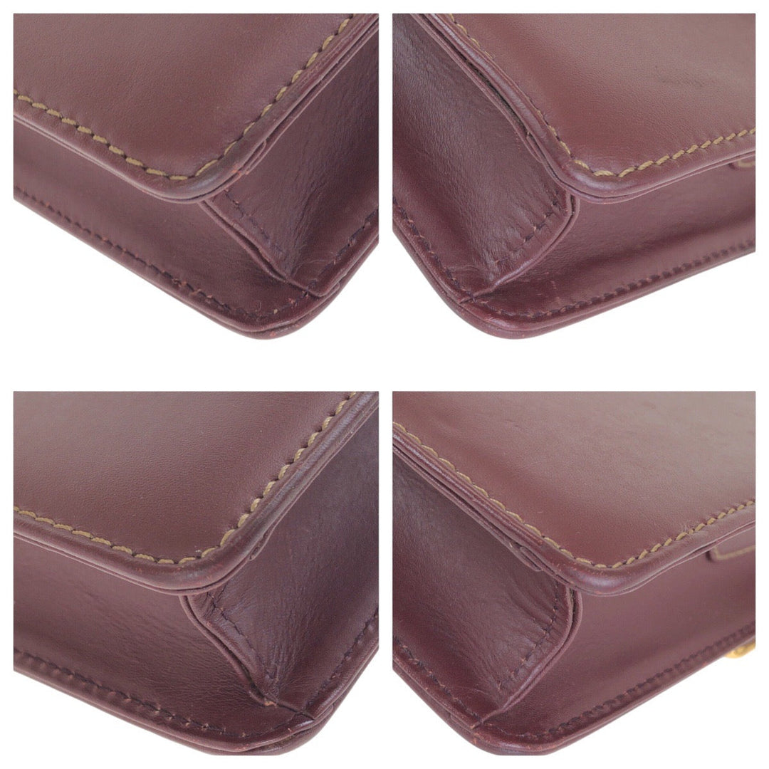 CARTIER Shoulder Bag leather Wine Red Bordeaux Gold Metal Shoulder Bag pochette Must Line Women Used Authentic