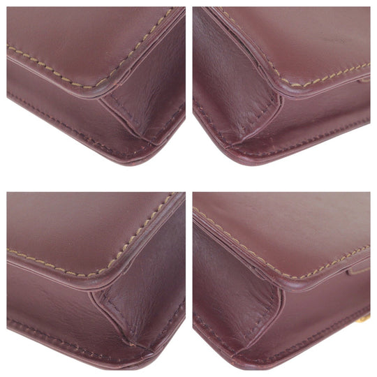 CARTIER Shoulder Bag leather Wine Red Bordeaux Gold Metal Shoulder Bag pochette Must Line Women Used Authentic