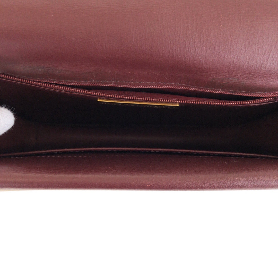 CARTIER Shoulder Bag leather Wine Red Bordeaux Gold Metal Shoulder Bag pochette Must Line Women Used Authentic
