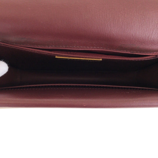 CARTIER Shoulder Bag leather Wine Red Bordeaux Gold Metal Shoulder Bag pochette Must Line Women Used Authentic