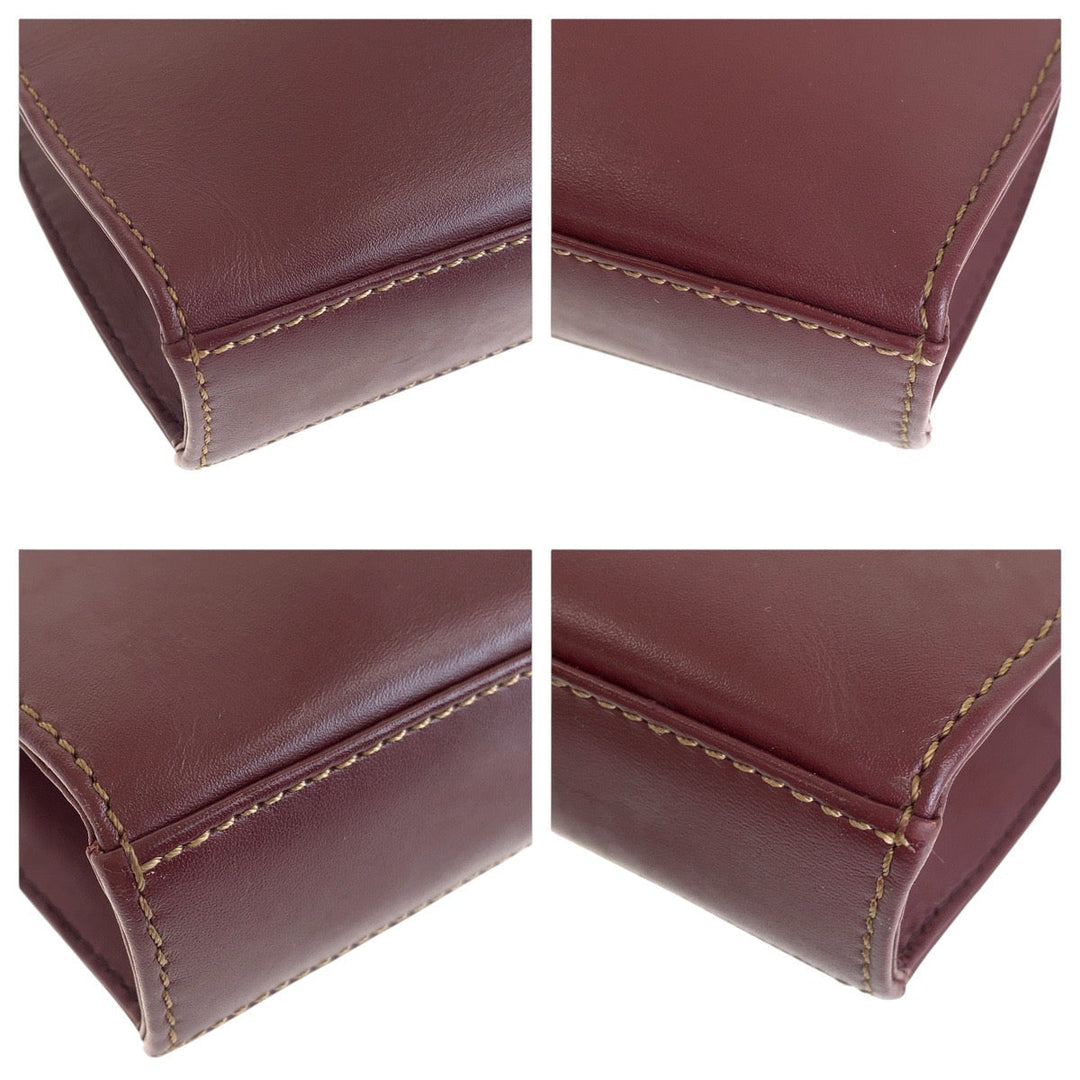 CARTIER Shoulder Bag leather Wine Red Bordeaux Gold Metal Shoulder Bag pochette Must Line Women Used Authentic