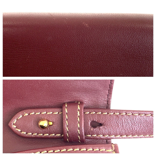 CARTIER Shoulder Bag leather Wine Red Bordeaux Gold Metal Shoulder Bag pochette Must Line Women Used Authentic