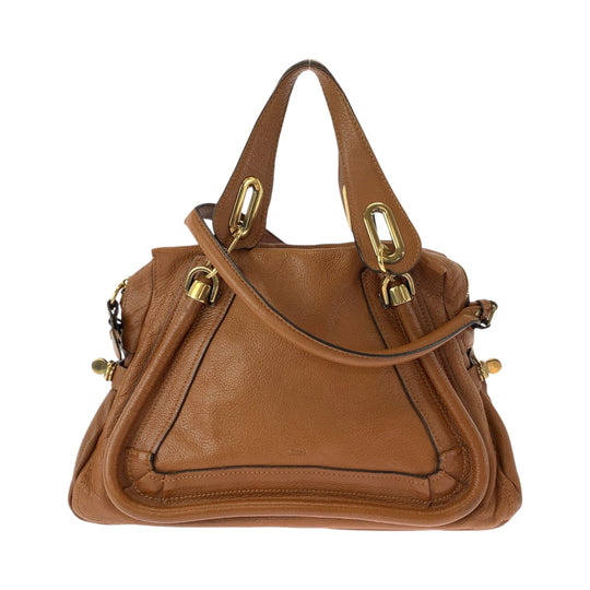 Chloe Shoulder Bag leather Brown Gold Metal Shoulder Bag Handbag 2way Paraty Women Used Authentic
